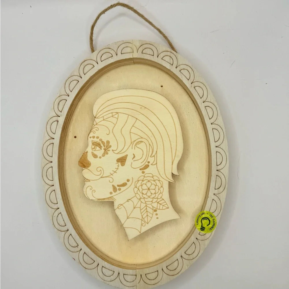 Day of the Dead Sugar Skull LED Light Up Wooden Halloween Craft Wall Decor 10”